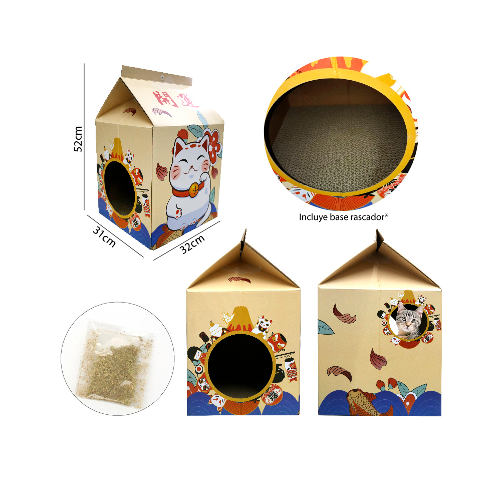 Casa Armable de Cartón para Gatos