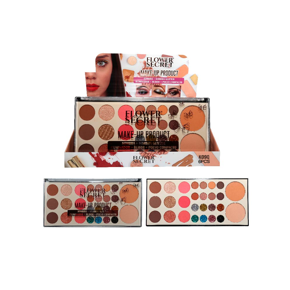Paleta de Sombra, Glitter, Iluminador y Polvo Compacto