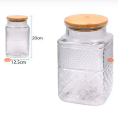 TARRO DE VIDRIO CON TAPA DE MADERA