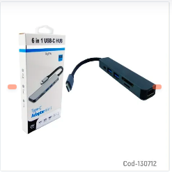 HUB ADAPTADOR TIPO C DE 6 PUERTOS USB, HDMI, PD, USB Y USB TIPO  C.