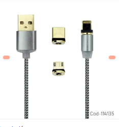 Cable USB Magnetico 3 En 1, USB Micro/Iphone/Type-C. En Caja