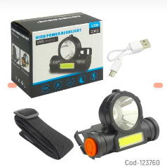 LINTERNA MINERO 1 LED + COB LED