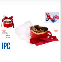 CAJA DE REGALO DE CORAZON CON TAPA TRANSPARENTE