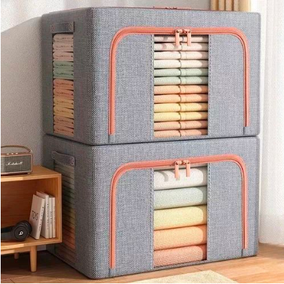 caja de almacenamiento gris lino