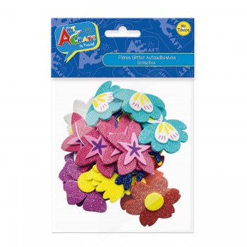 FLORES GLITTER AUTOADHESIVAS GOMA EVA 